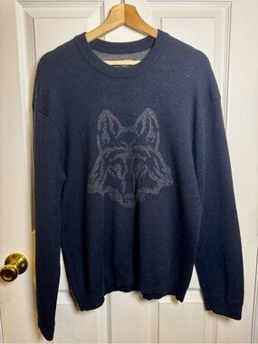 Zadig & Voltaire Raphael Bis Wool Intarsia Wolf Sweater Navy Men’s Medium EUC